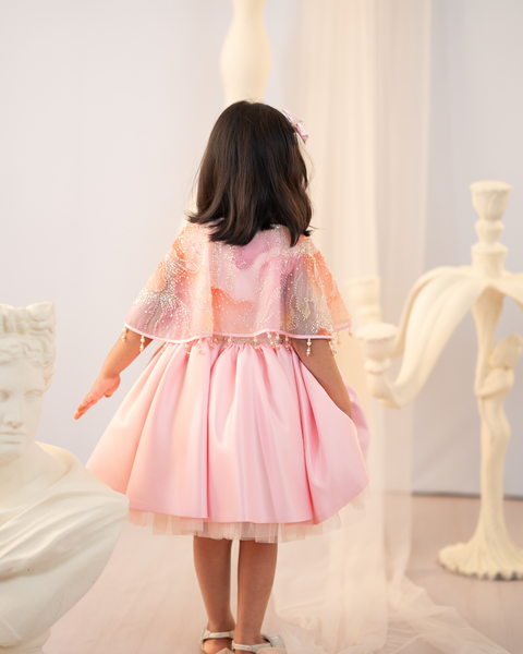 Pre-Order: Pink Crystal Cape Dress