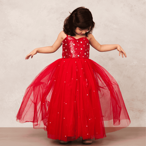 Pre-Order: Glamorous red gown with crystal embellishments
