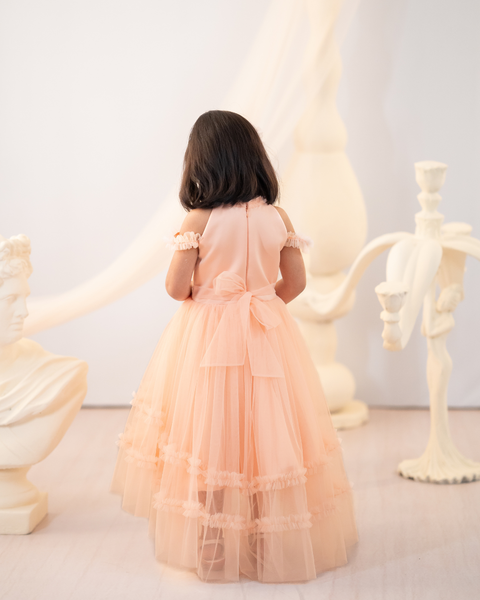 Pre-Order: Peach Esmeralda high-low gown