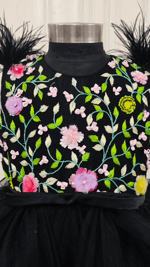 Pre-Order: Black Embroidered Ruffle Gown