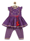 Baby Girl Chanderi Silk Ruffle Sleeves Combo Set - Purple