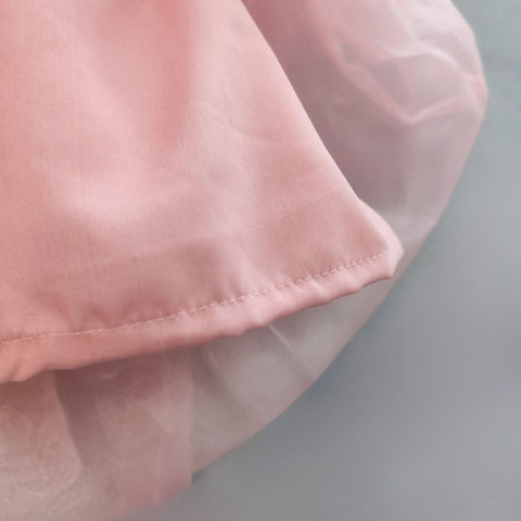 Pre-Order: Organza Flower Embellished Yoke Peach Dress