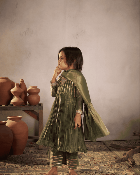 Pre-Order - OLIVE GREEN ANARKALI SET