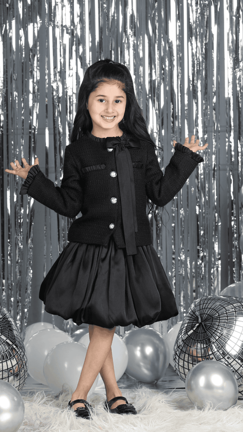 Pre-Order: Tweed Coat With Bow And Balloon Skirt