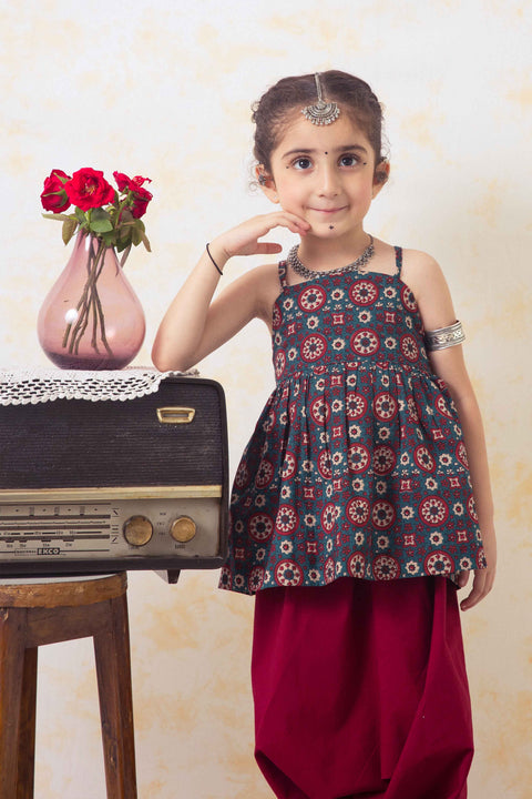 Pre-order: Girls Indie Print Cotton Co-ord Top Pant Set - Green