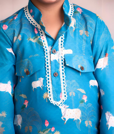 Pre-Order: Blue Printed Kurta Salwar Set