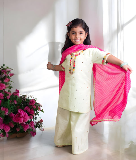 Pre-Order: Green Mukesh Work Kurti with Sharara