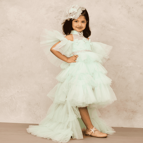 Pre-Order: Sophisticated Aqua Blue High Low Gown