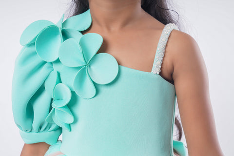 Pre-Order: Blue One Shoulder Flower Dress