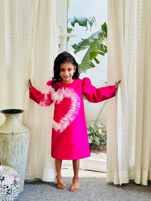 Pre-Order: Fuchsia frilled heart dress