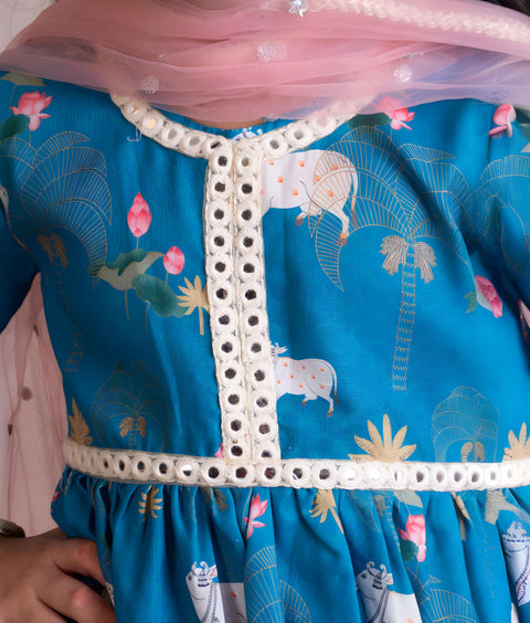 Pre-Order: Blue Printed Kurti with Dhoti