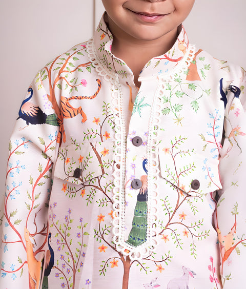 Pre-Order : Ivory Printed Kurta with Pant