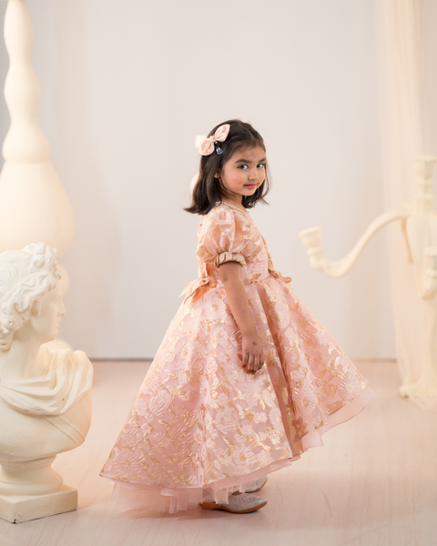 Pre-Order: Pink Jacquard High Low Gown