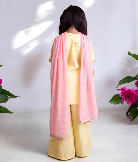 Pre-Order: Yellow Mukesh Work Kurti with Sharara