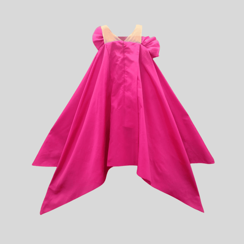 Pre-Order: Flower Power Meets High-Low One-Shoulder Dress with Flared Taffeta Flower