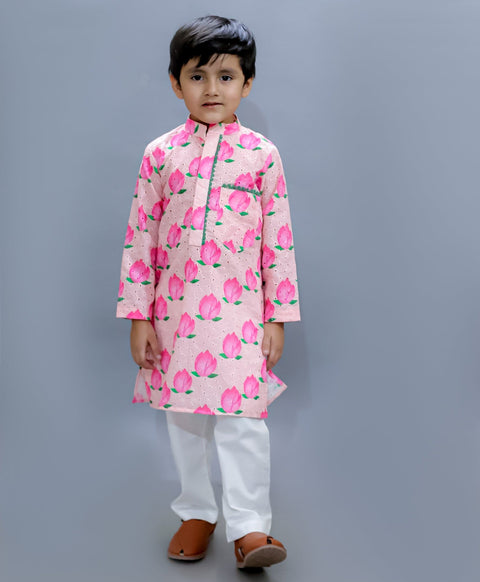 Pre-Order: Baby Pink Kurta with Lotus Print