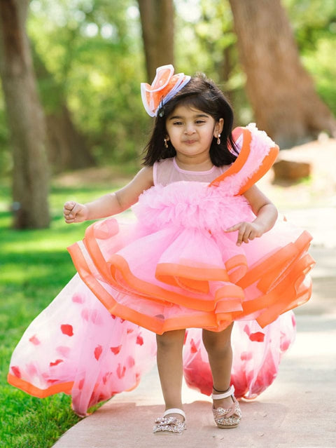 Pre-Order: Orange Pink Falling Petals Dress