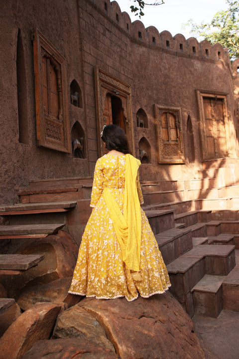 Pre Order: Yellow Parsi work Lehenga Choli