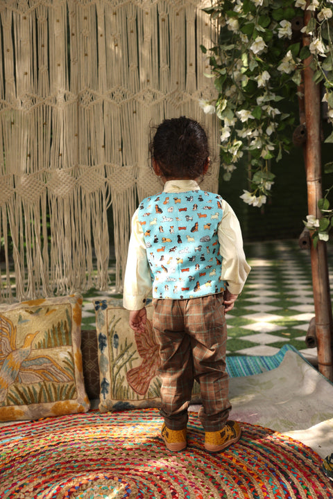 Pre Order Blue Printed  Waist Coat Set