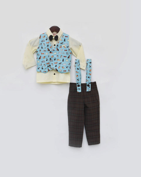 Pre Order Blue Printed  Waist Coat Set