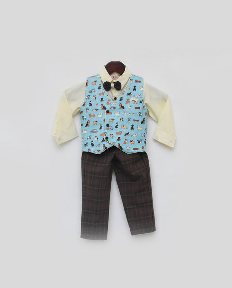 Pre Order Blue Printed  Waist Coat Set