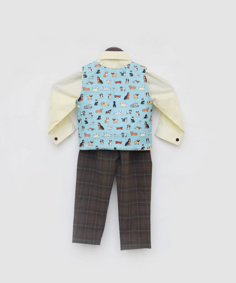 Pre Order Blue Printed  Waist Coat Set