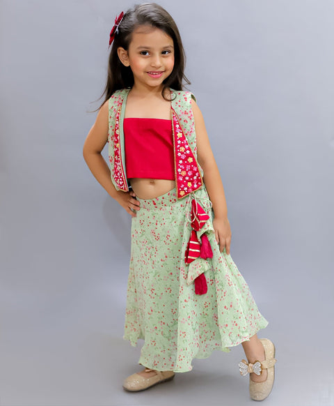 Pre-Order: Pastel green floral print lehnga with Jacket