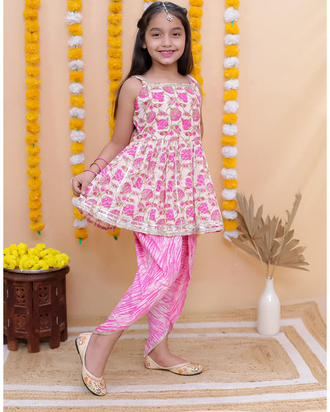 Aatya Kiids Cotton Sleeveless Kurti with Sharara - Pink.