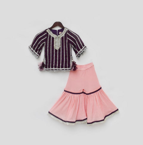 Pre Order: Purple Printed Kurti with Sharara