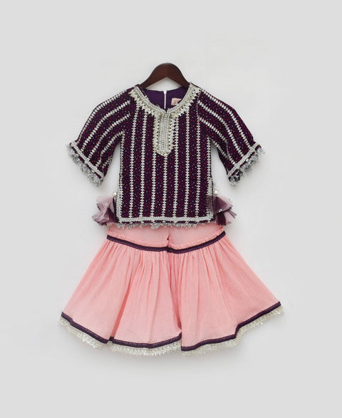 Pre Order: Purple Printed Kurti with Sharara