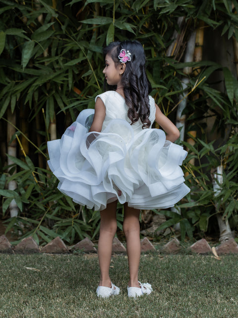 Pre-Order: Pleated Yoke Off White Butterfly Dress With Stiff Belt