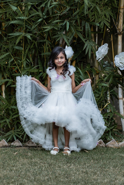 Pre-Order: Butterfly Net Off White Trail Dress With Matching Bow Hair Clip