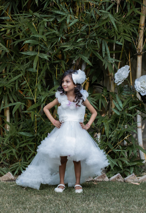 Pre-Order: Butterfly Net Off White Trail Dress With Matching Bow Hair Clip