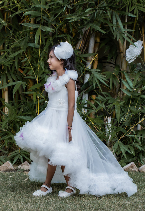 Pre-Order: Butterfly Net Off White Trail Dress With Matching Bow Hair Clip
