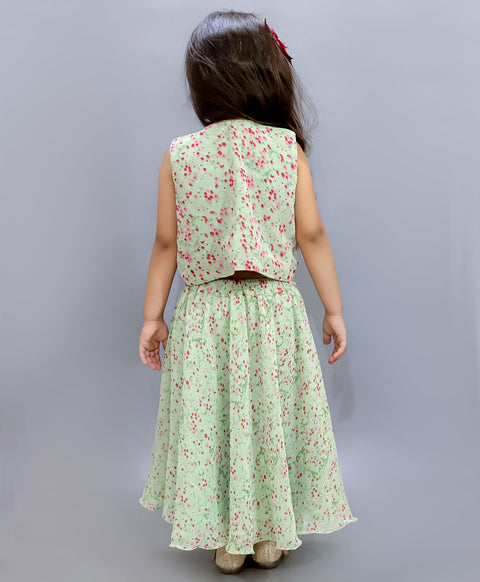 Pre-Order: Pastel green floral print lehnga with Jacket