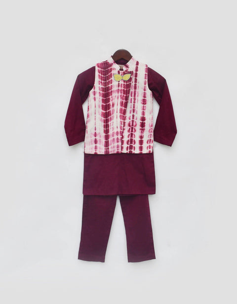 Pre Order: Maroon Tie and Dye Nehru Jacket with Kurta and Pant