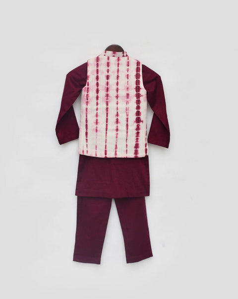 Pre Order: Maroon Tie and Dye Nehru Jacket with Kurta and Pant