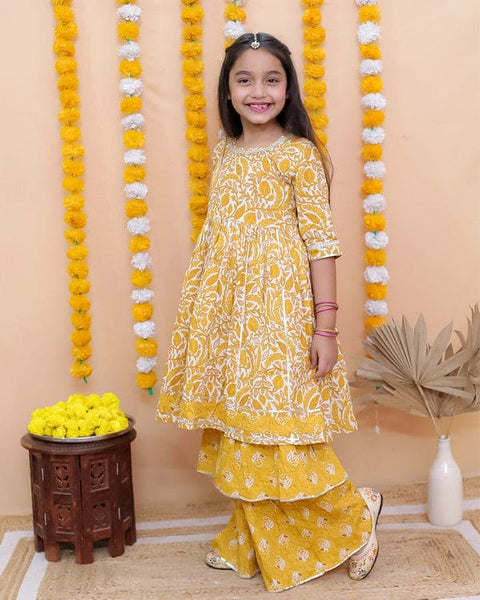 Aatya Kiids Yelllow Kurta with Double layered Sharara.