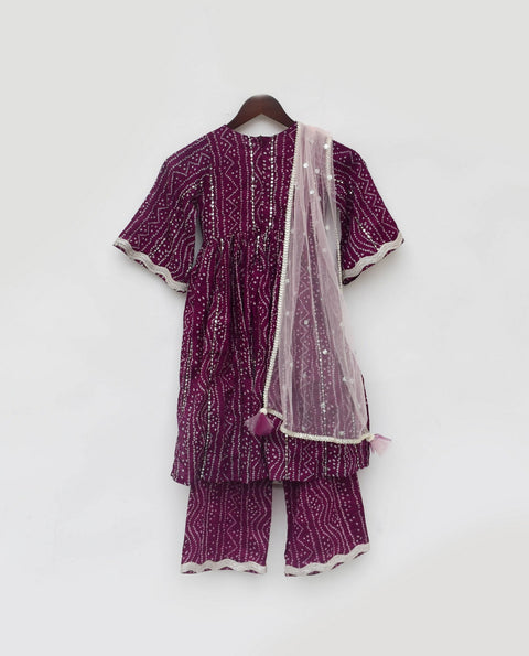 Pre Order: Purple Bandhaj Kurti with Pant