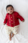 Baby Boy Pure Cotton Full Sleeves Bandhgala Set - Red