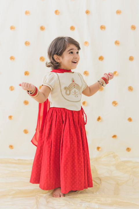 Pre-Order: Girls Devi Durga Lehenga Set