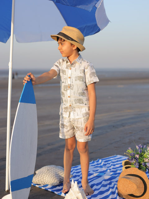 Pre-Order: Enchanted Elephants Printed Pure Linen  Premium Co-ords