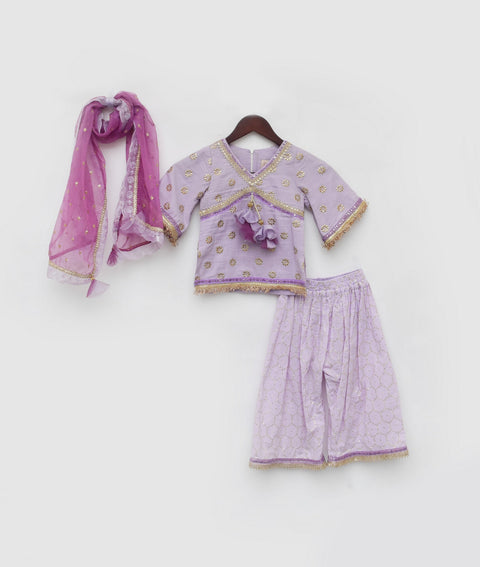 Pre Order: Lilac Embroidered Kurti with Sharara