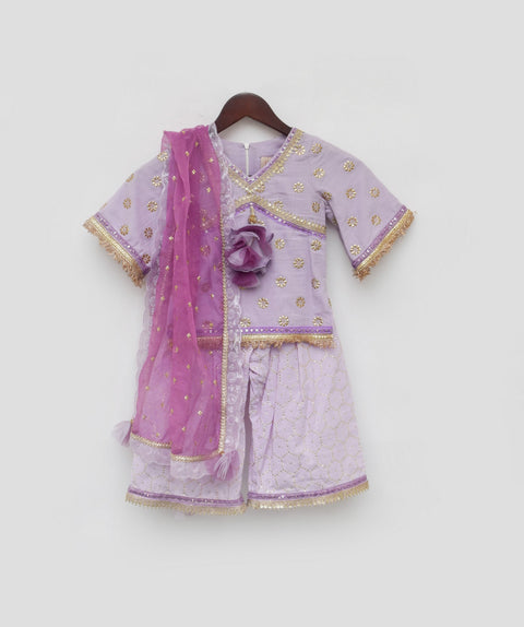 Pre Order: Lilac Embroidered Kurti with Sharara