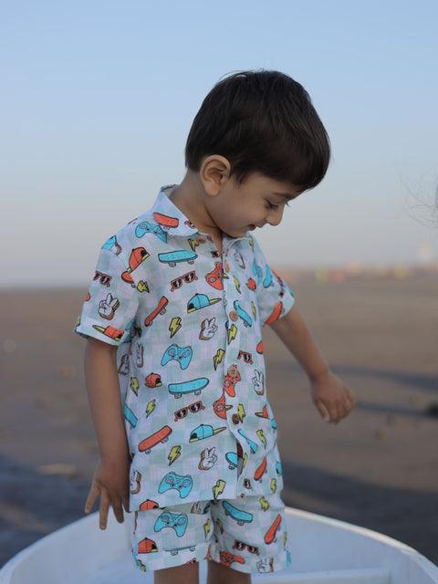 Pre-Order: Checks and Skates Printed Pure Linen  Premium Co-ords