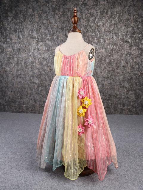 Pre-Order: Sequins Embroidered Multicolour Spaghetti Strap Anarkali