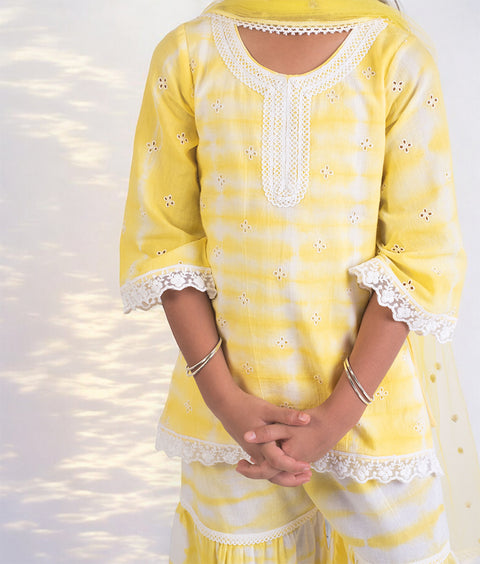 Pre-Order: Yellow Tie & Dye Kurti Sharara Set