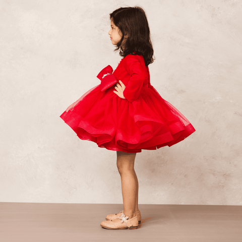 Pre-Order: Red velvet dress with bow accent