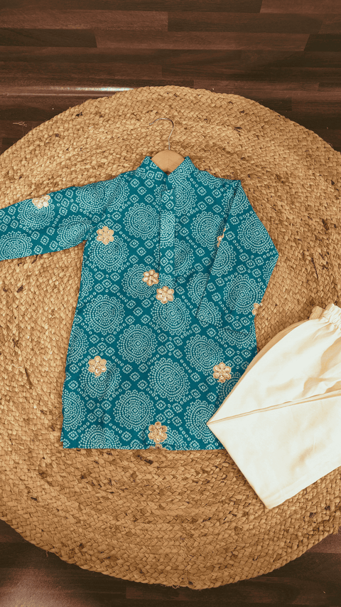 Pre-Order: Rama Green Bandhej Kurta