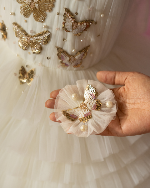 Pre-Order: Layered Butterfly Dress In Off-white
